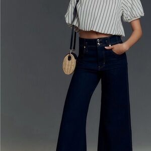 Anthropologie Navy Wide Leg Pants
